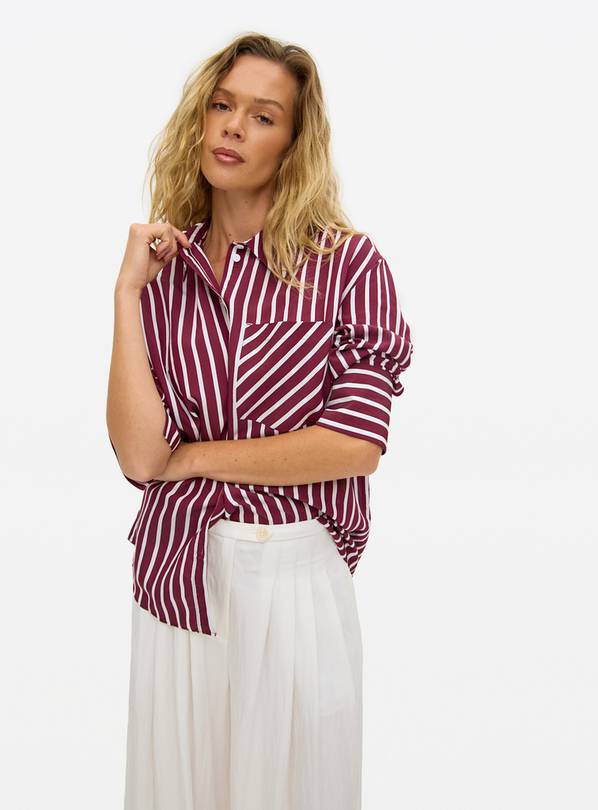 Burgundy Striped Relaxed Poplin Shirt 26